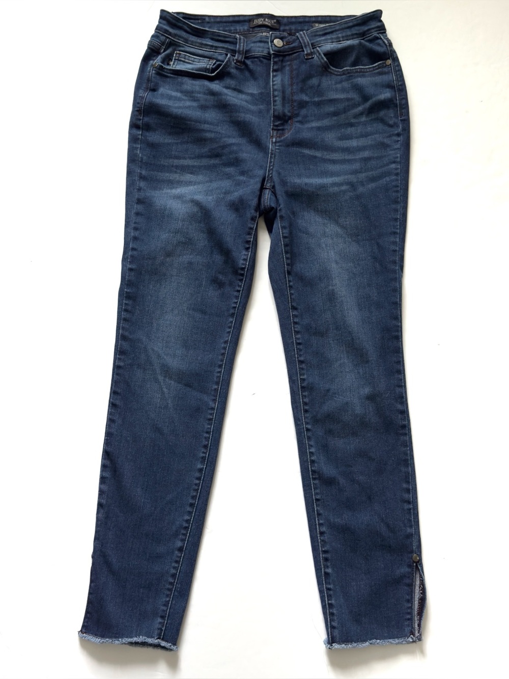 Judy Blue High Rise Skinny Fit Jeans Womens 11 30 Dark Wash Stretch Raw Hem